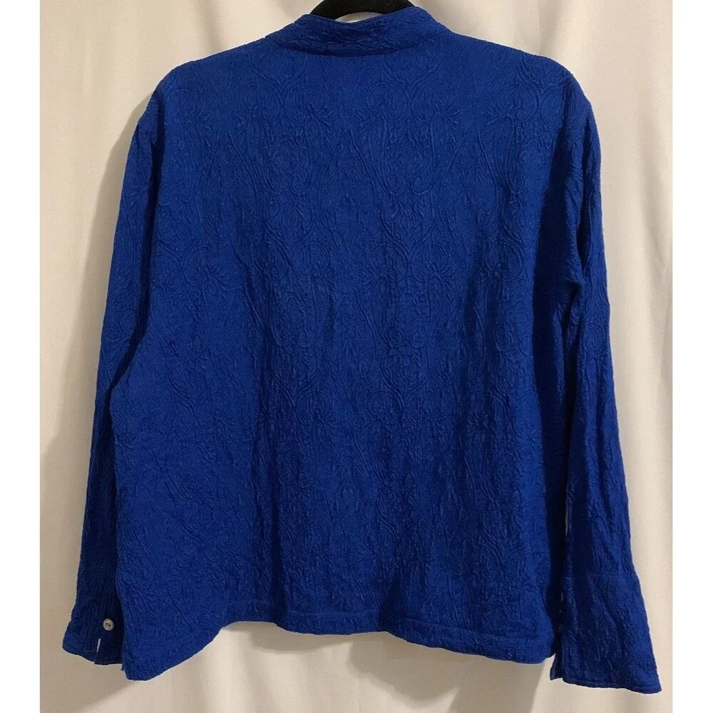 Chicos Design Size 2 Womens Large Top Silk Wool Textured Button Shacket - Picture 2 of 6